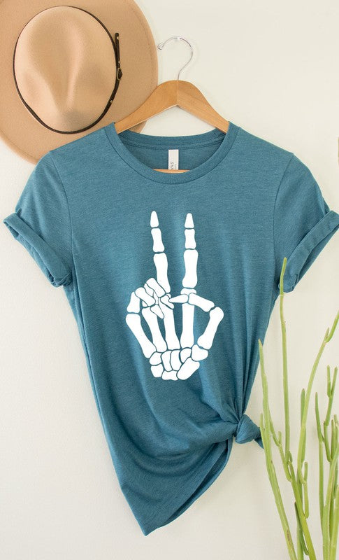 Skeleton Peace Sign Graphic Tee 