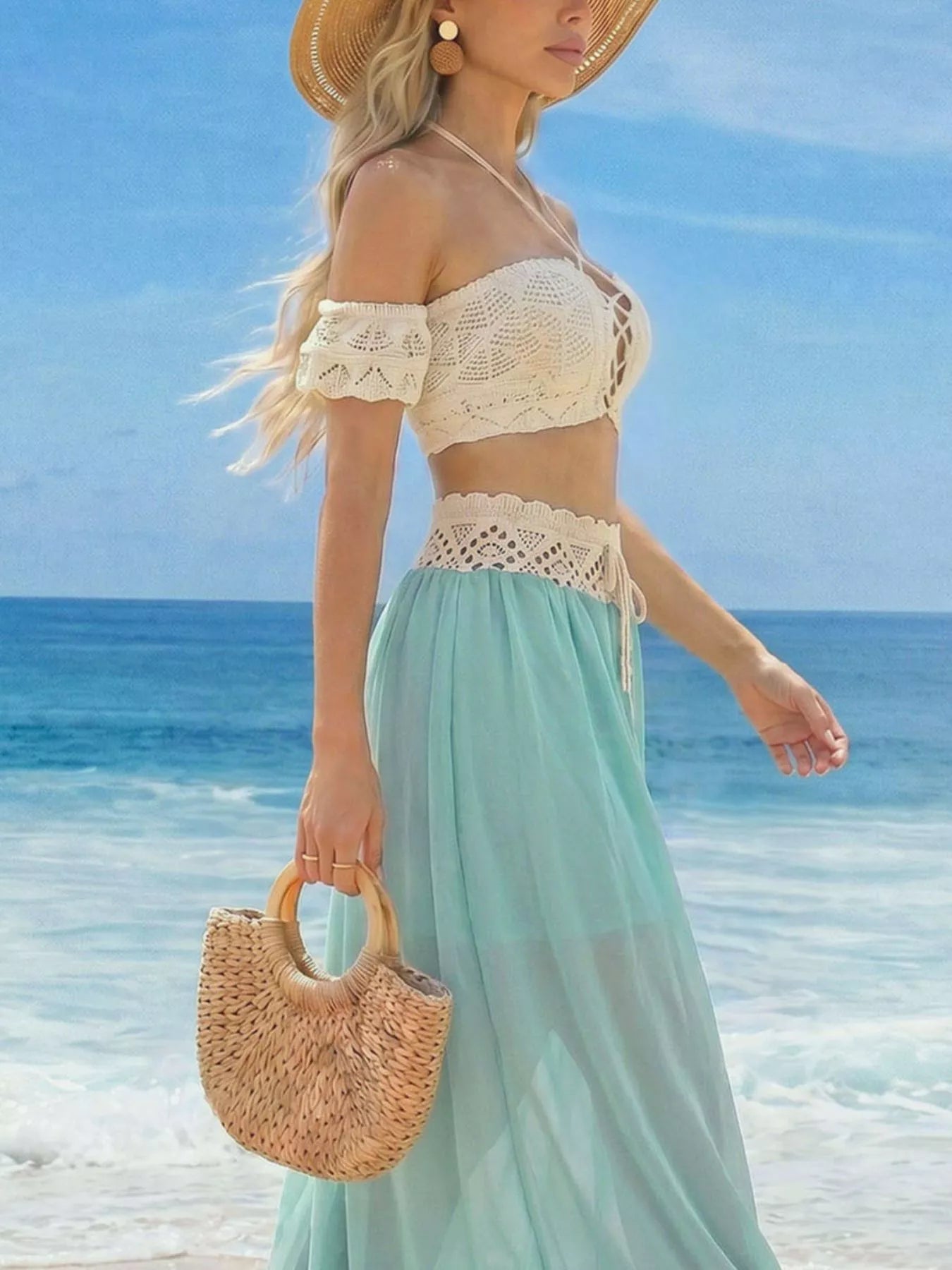 Crochet Top and Maxi Skirt Set 