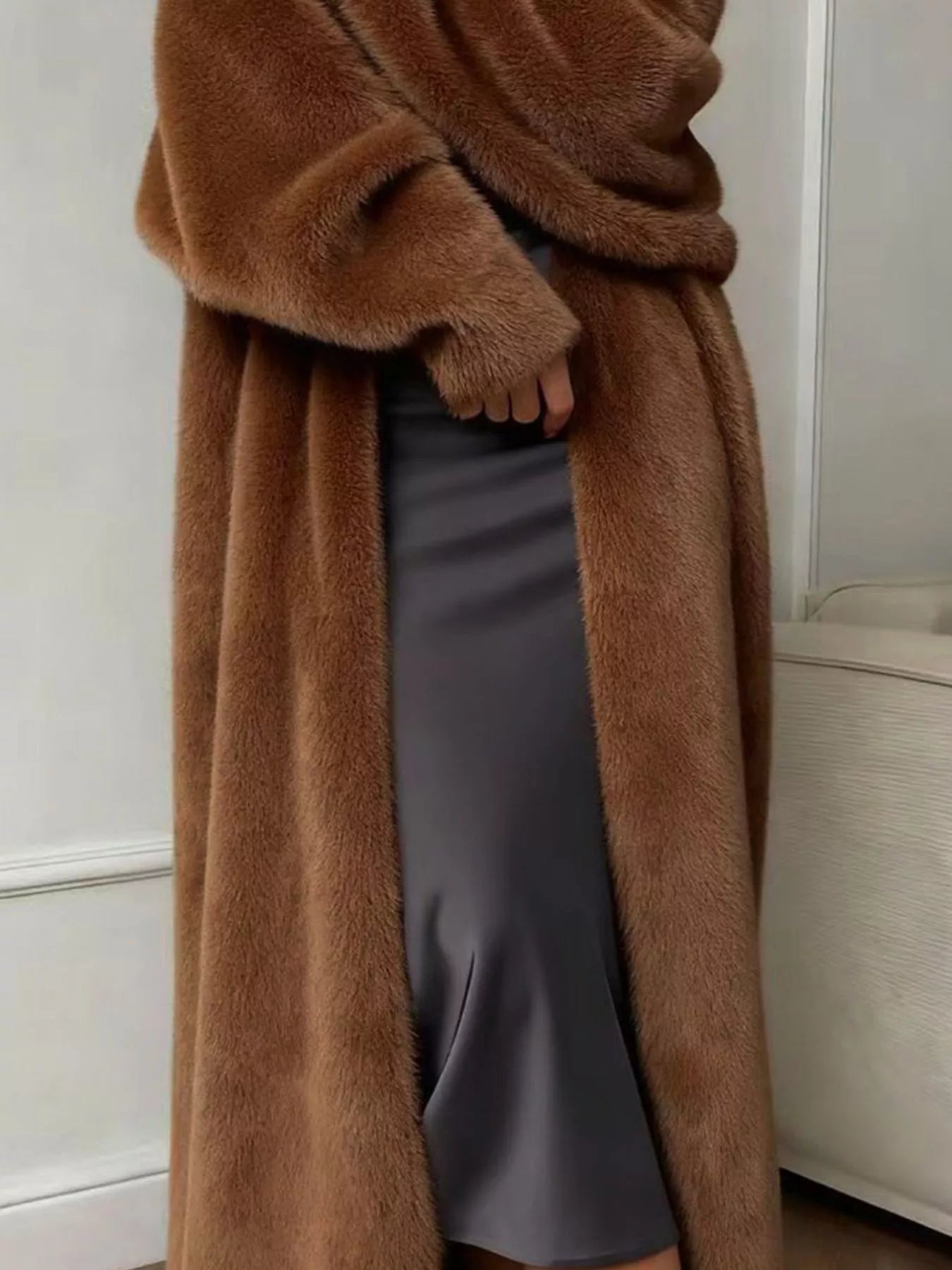 Fuzzy Open Front Longline Cardigan 