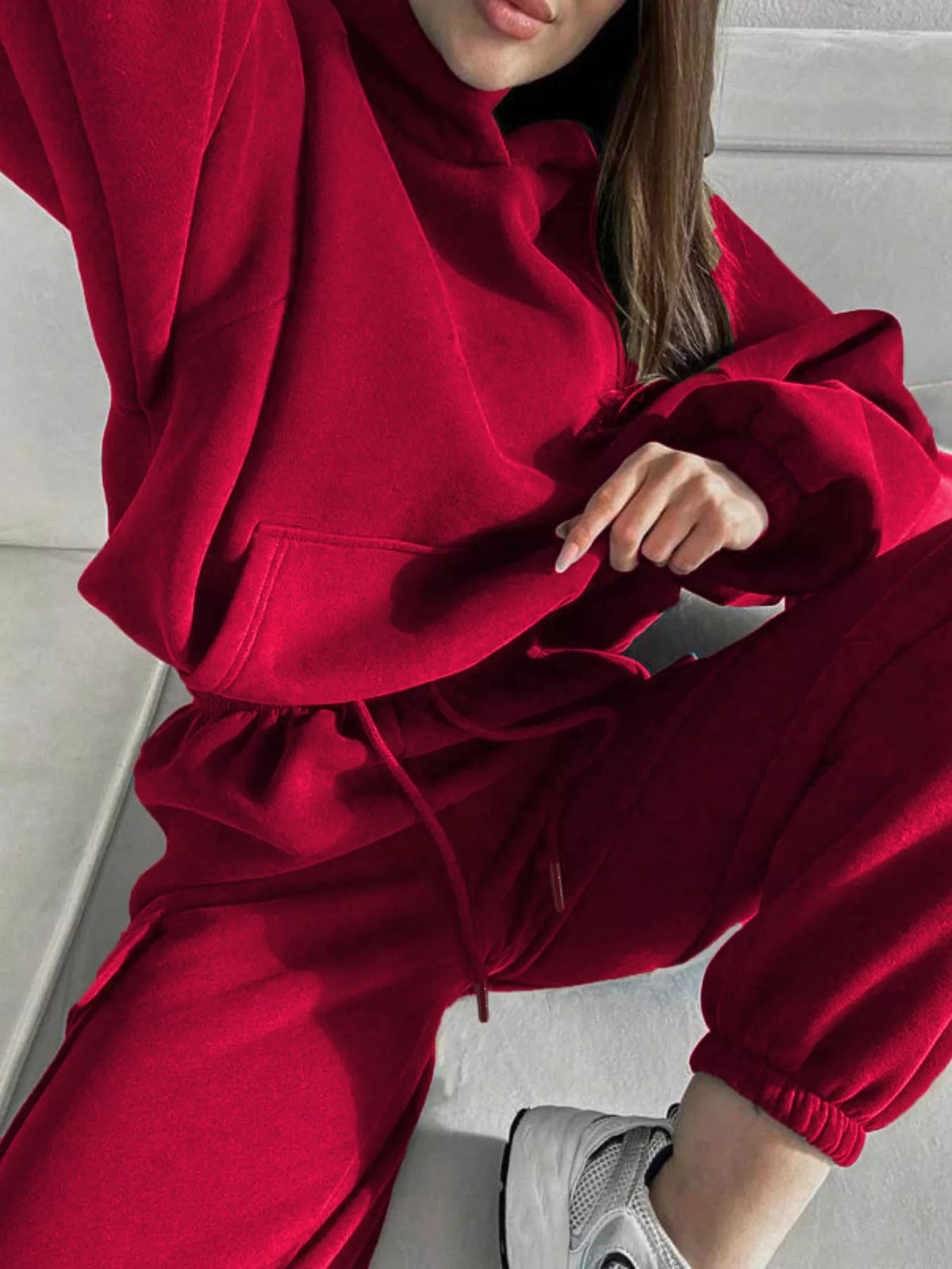 Kangaroo Pocket Hoodie and Joggers Set Trendsi