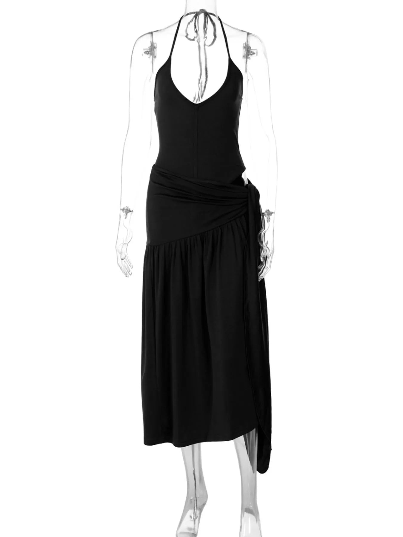 Halter Neck Ruched Bodysuit and Maxi Skirt Set Trendsi