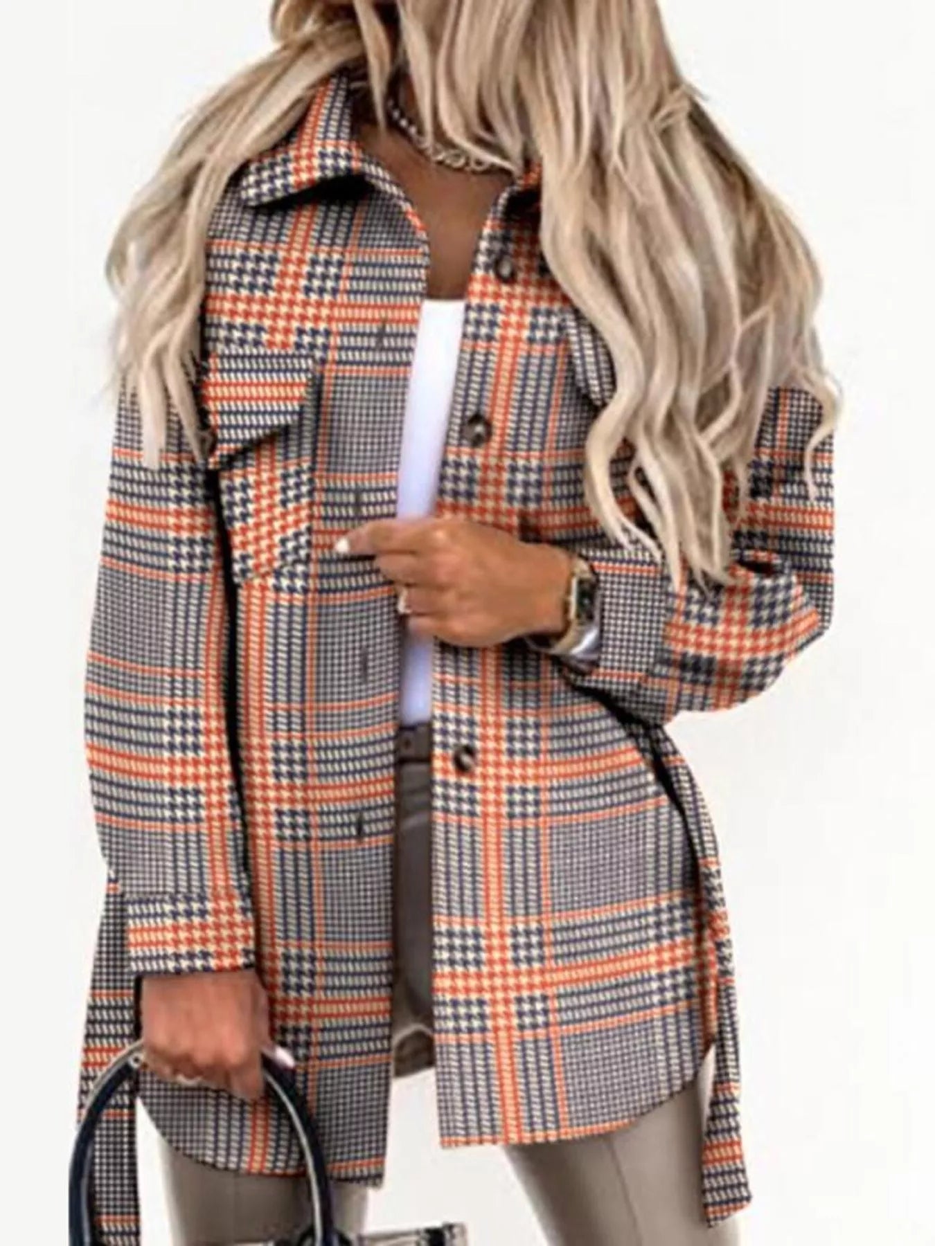 Button Up Long Sleeve Plaid Outerwear 