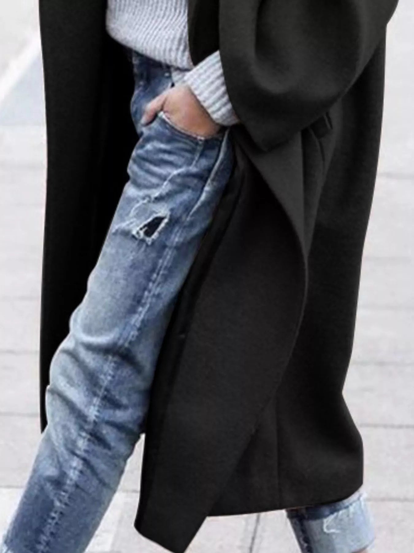 Full Size Wool Blend Longline Overcoat Plus Size 