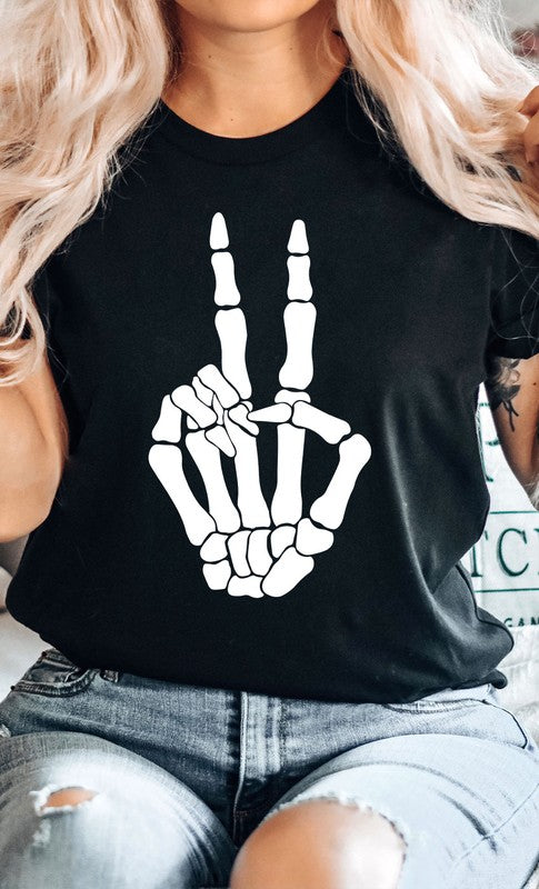Skeleton Peace Sign Graphic Tee 