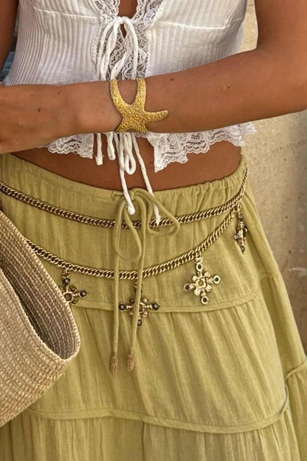 Bohemian Tiered Maxi Skirt with Drawstring Waist 
