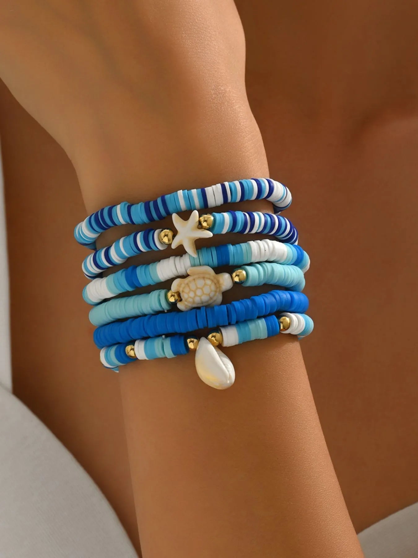 6-Piece Ceramic Beaded Shell Bracelet 