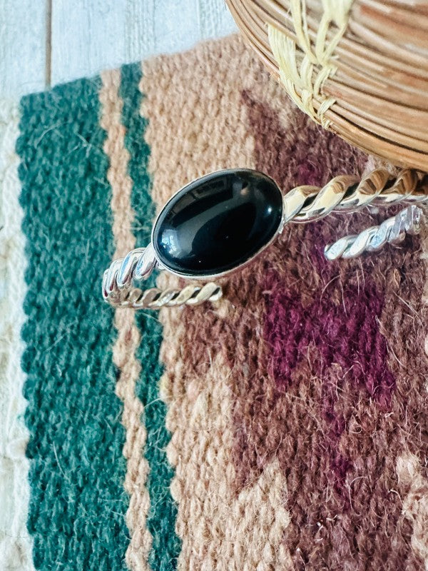 Navajo Onyx & Sterling Silver Cuff Bracelet 