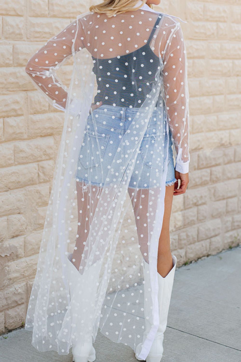 Polka Dot Long Sleeve Cover Up Trendsi