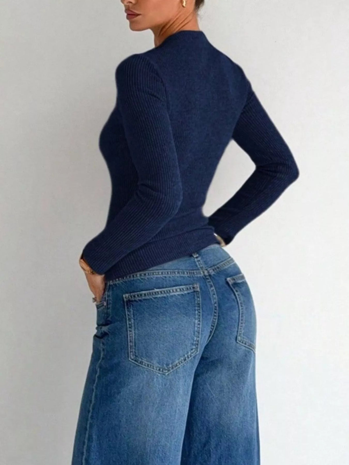 Ribbed Knit Long Sleeve T-Shirt with Metal Ring Cutout Detail Trendsi