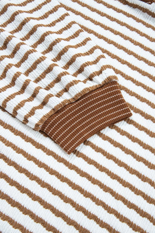 Plus Size Stripe V-Neck Pullover and Drawstring Pa JUNIPER BLVD