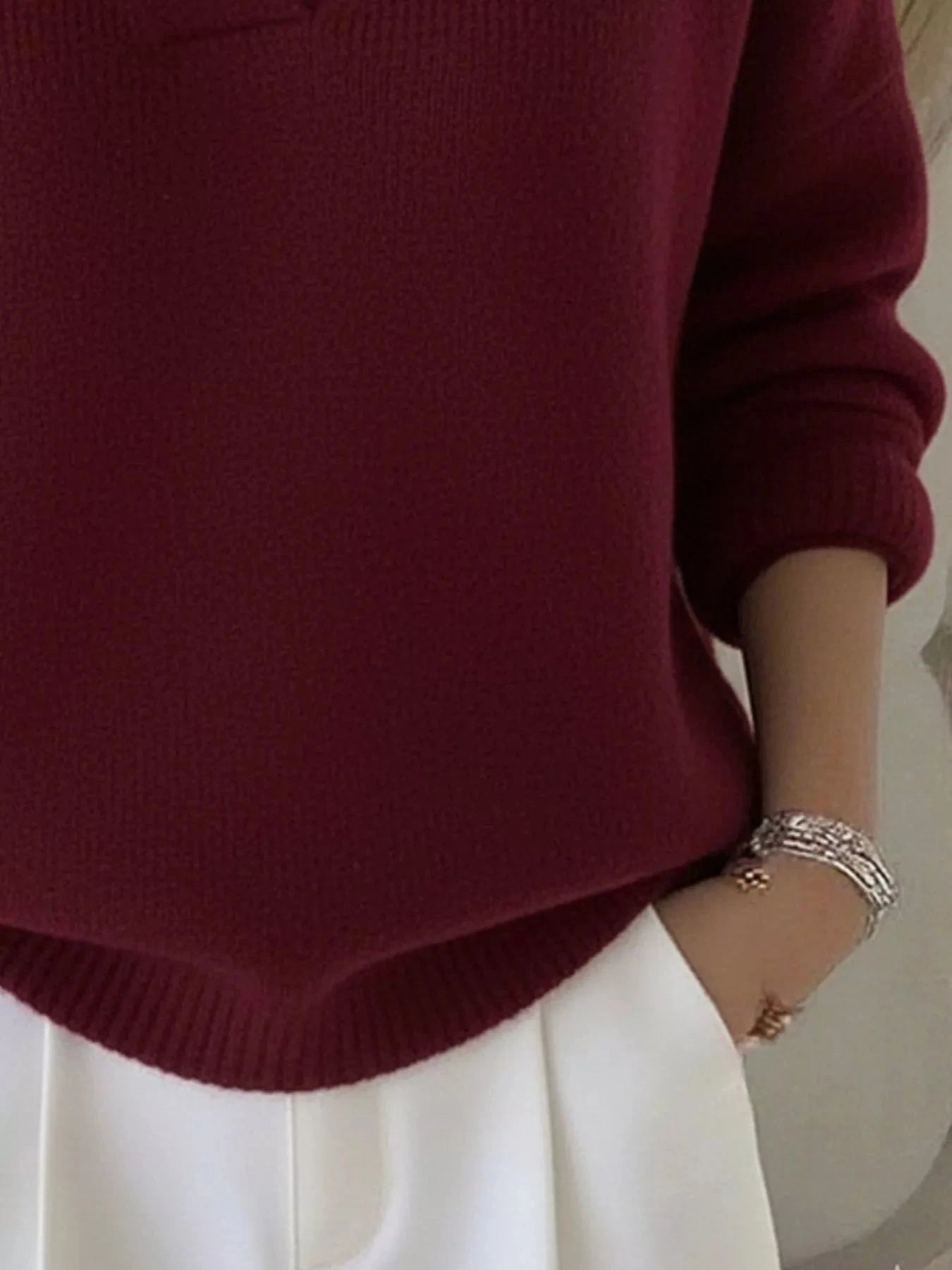 Full Size V-Neck Long Sleeve Sweater Plus Size 