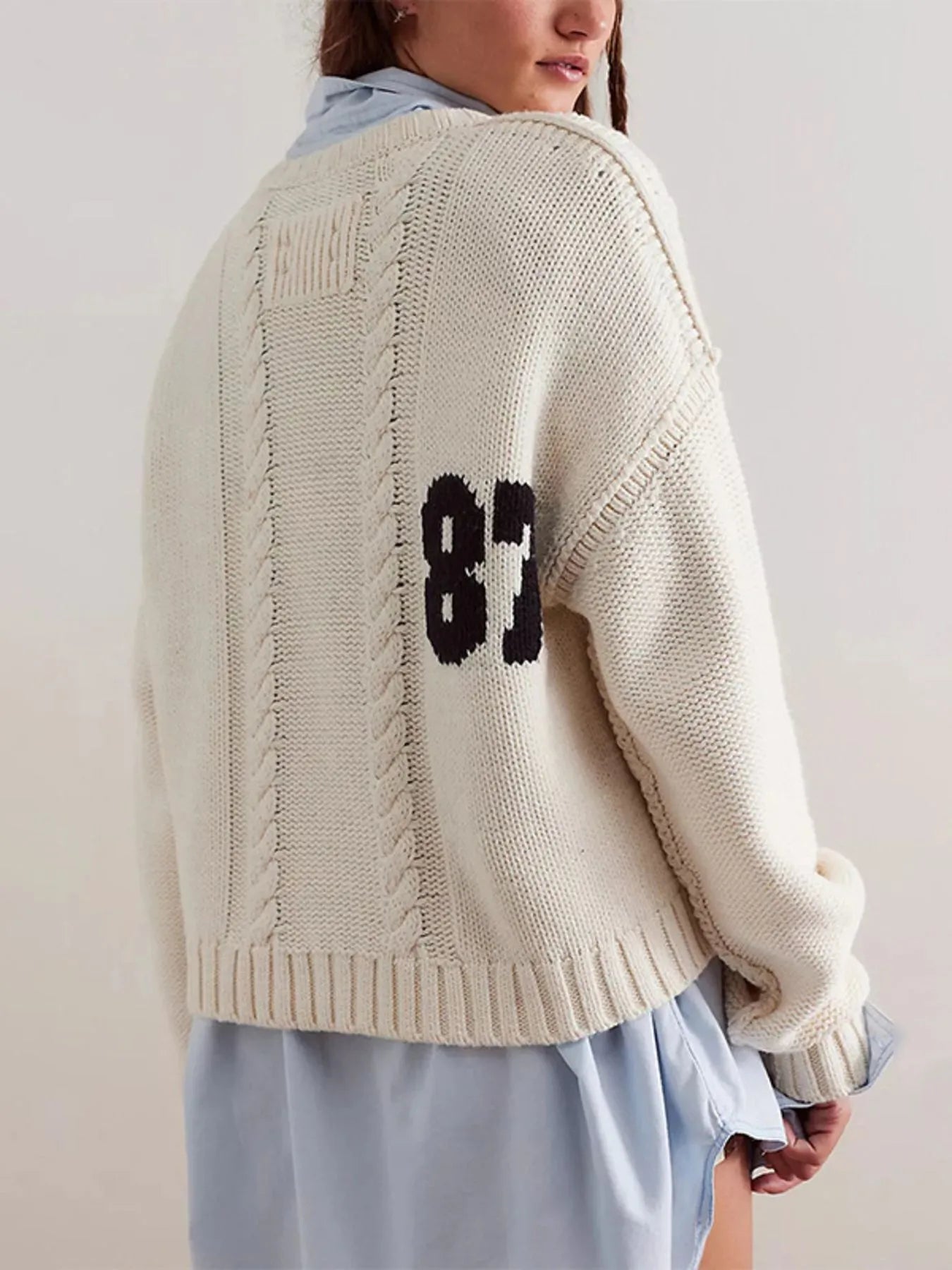 Number 81 Oversized Cable Knit Sweater 