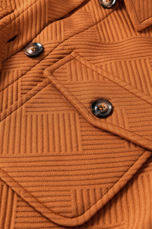 Textured Collared Button-Up Drop Shoulder 