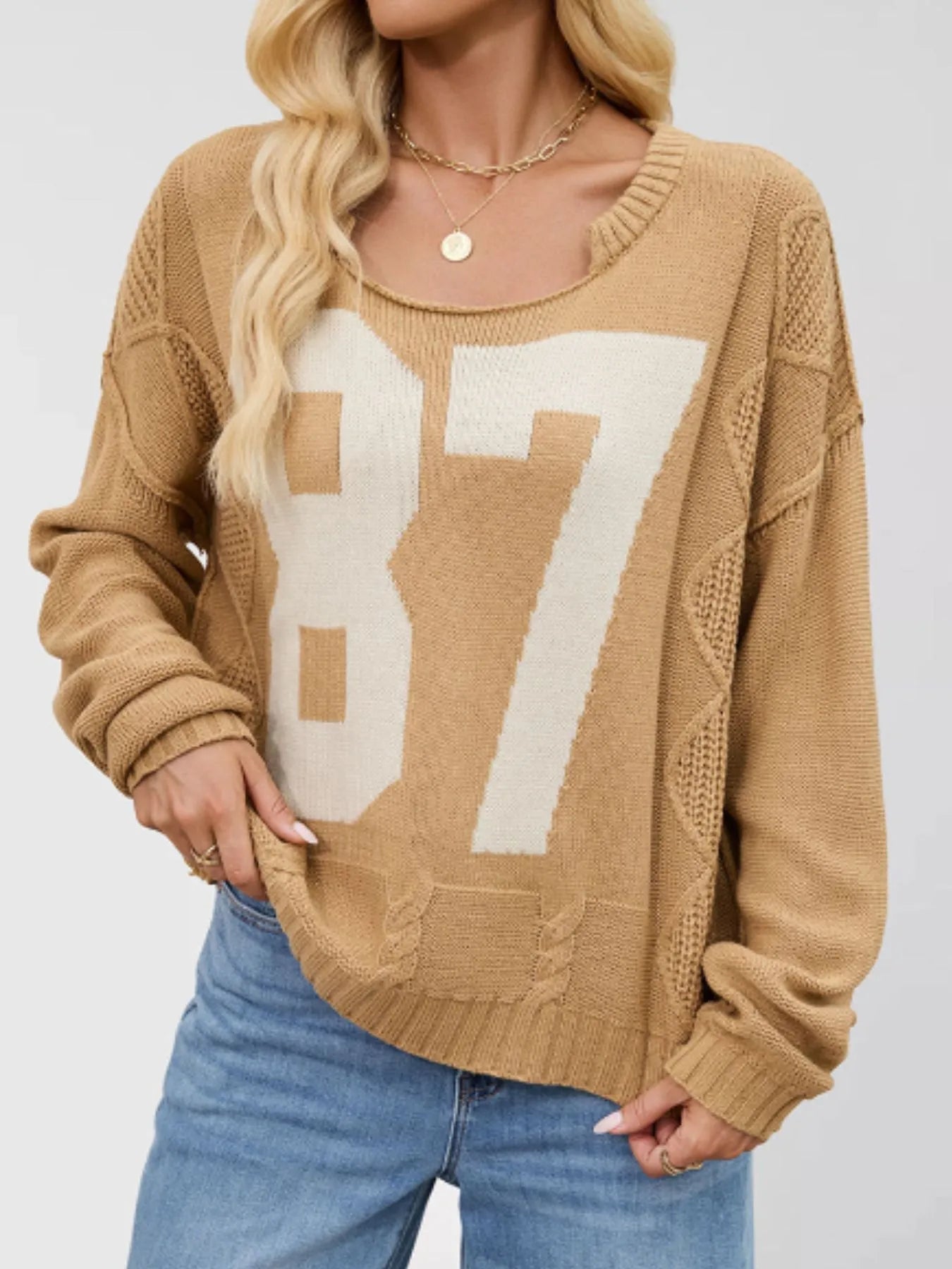 Number 81 Oversized Cable Knit Sweater 