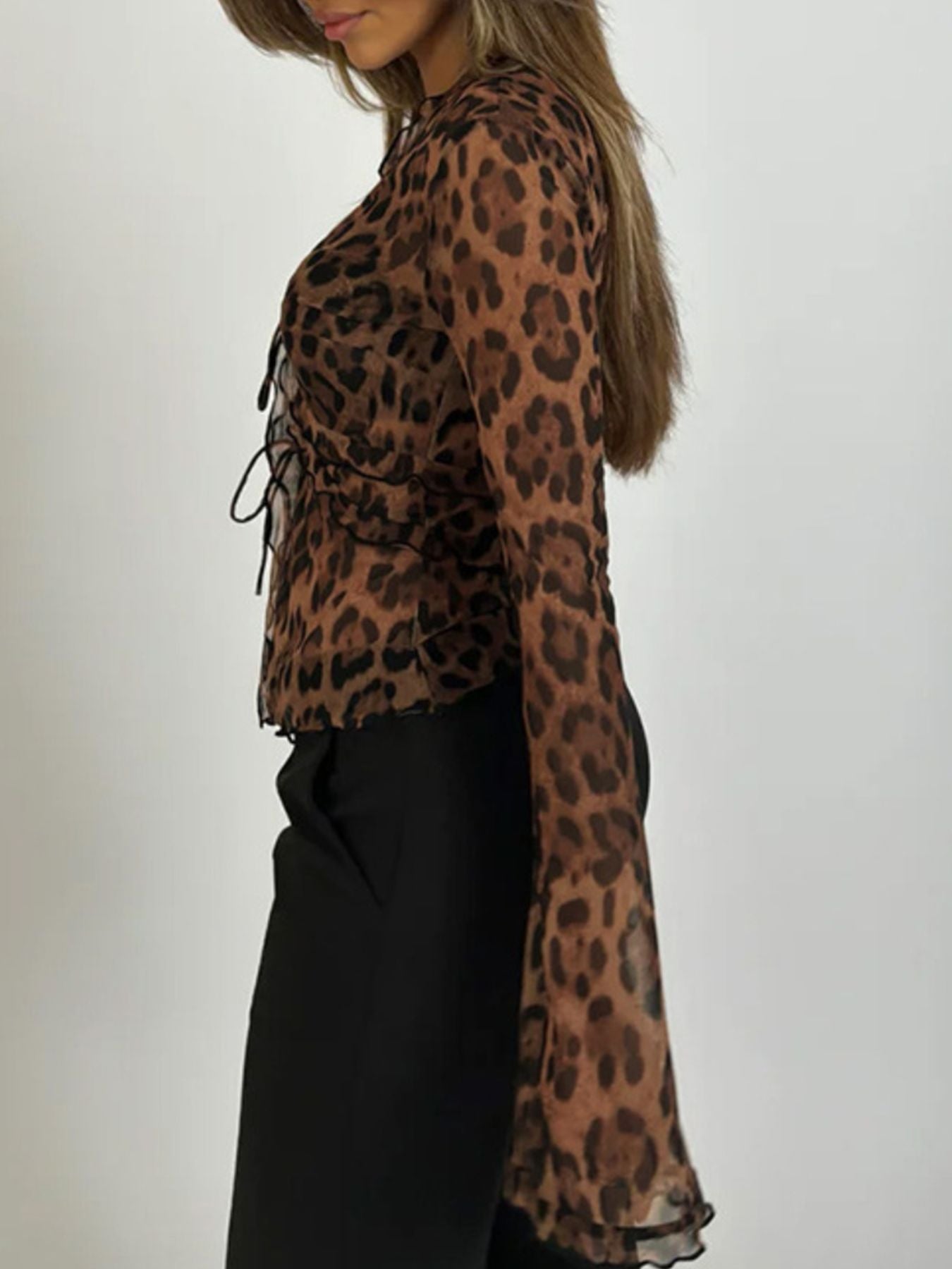 Leopard Print Tie Front Blouse 