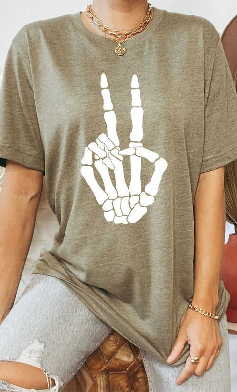 Skeleton Peace Sign Graphic Tee 