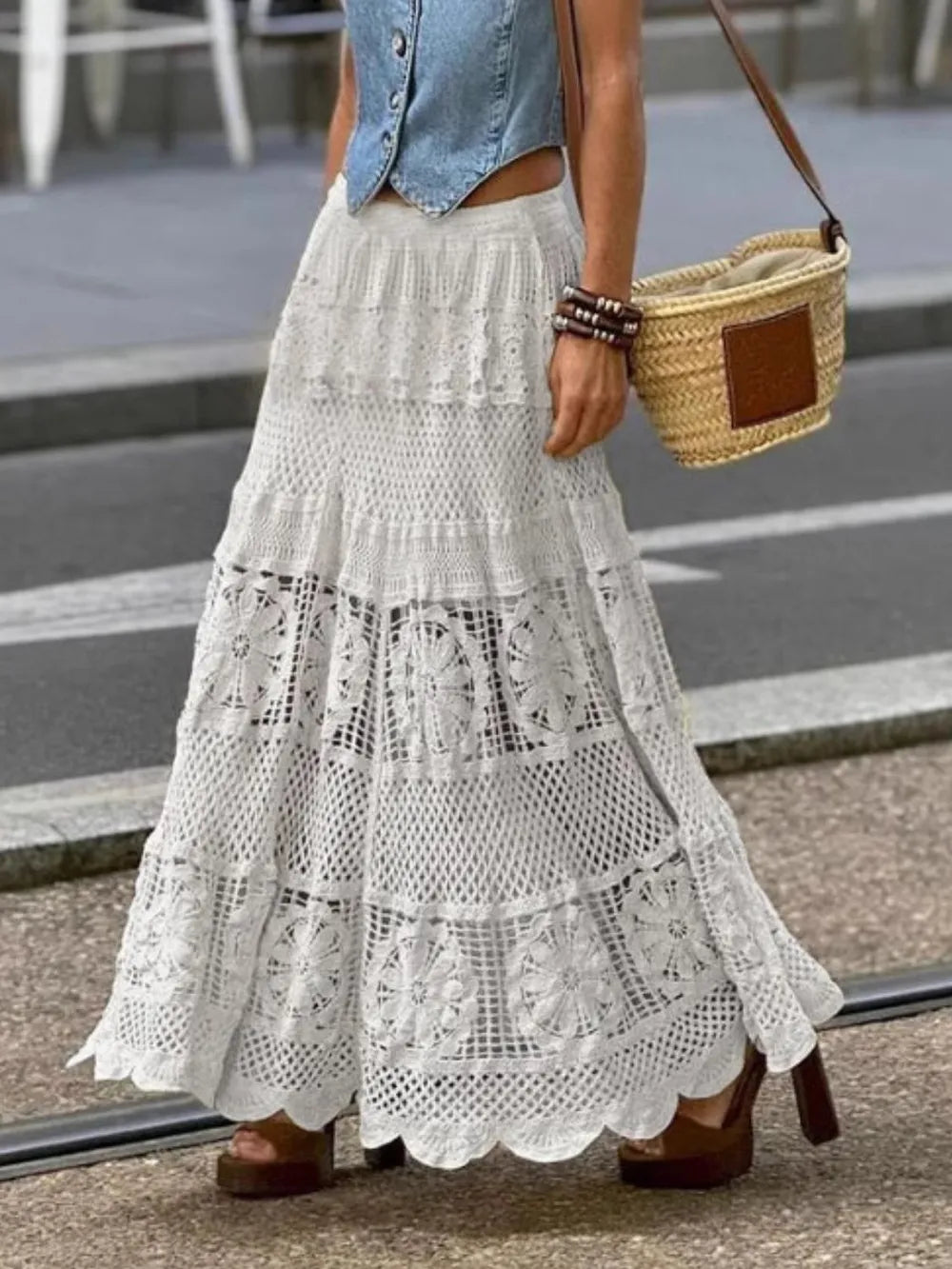 Openwork Crochet Maxi Skirt 