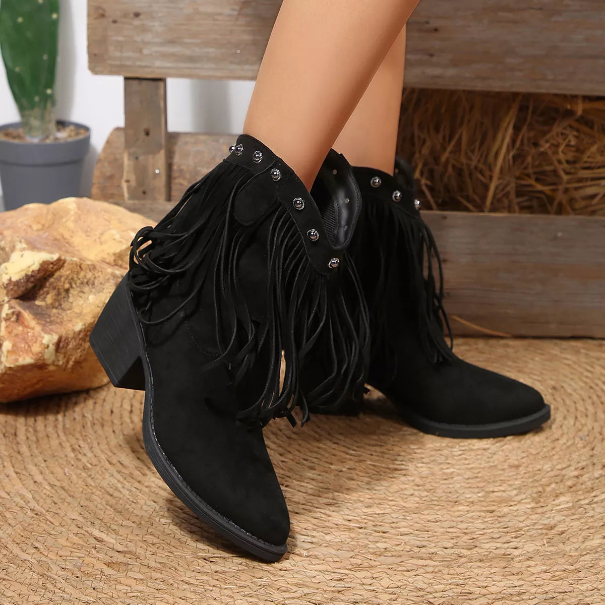 Fringed Point Toe Boots 