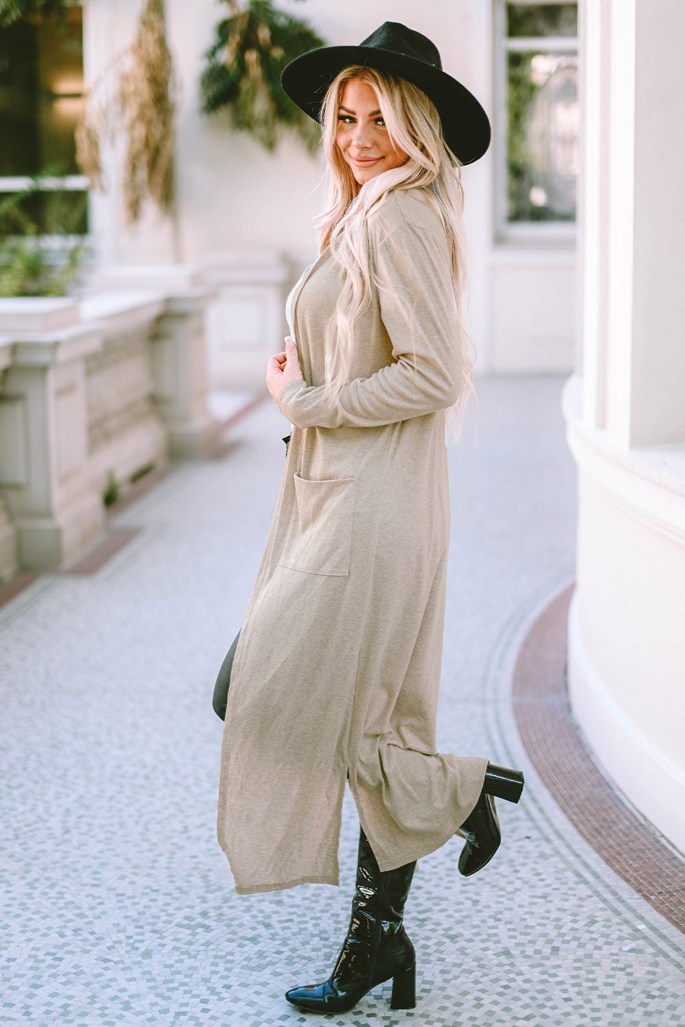 Long Sleeve Slit Cardigan with Pocket Trendsi