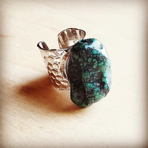 Natural Turquoise Chunk on Cuff Ring The Jewelry Junkie