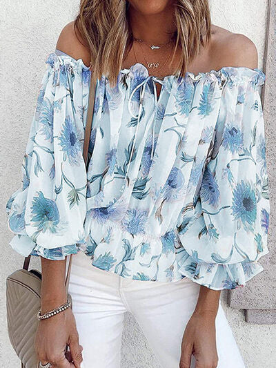 Floral Off-Shoulder Flounce Sleeve Blouse Trendsi