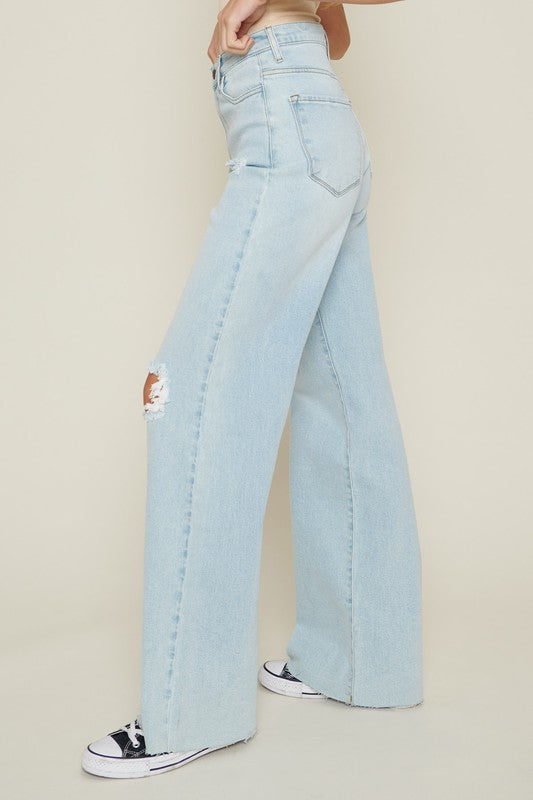 Lucky Girl Distressed Wide Leg Jeans Vibrant M.i.U