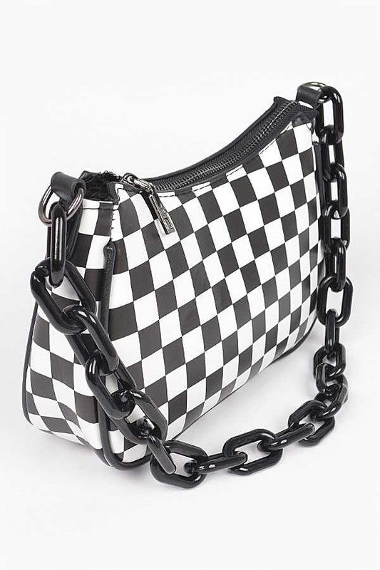 Checker Printed Convertible Shoulder Swing Bag LA Jewelry Plaza