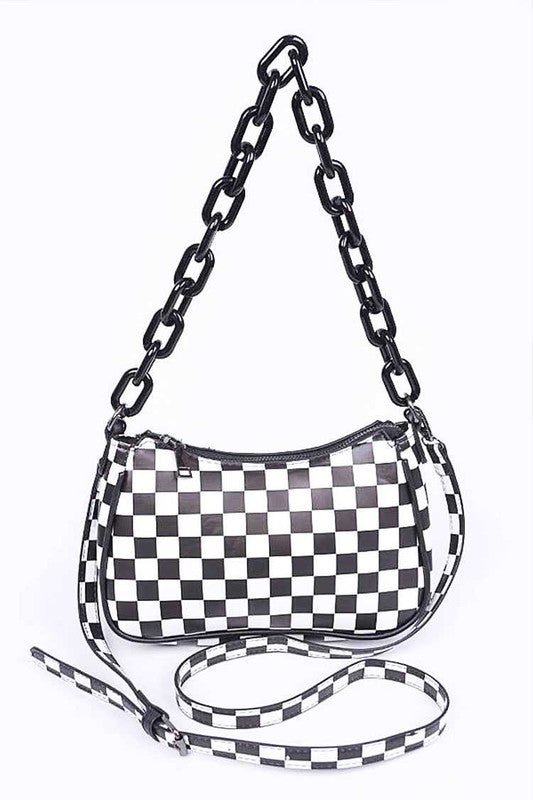 Checker Printed Convertible Shoulder Swing Bag LA Jewelry Plaza