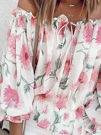 Floral Off-Shoulder Flounce Sleeve Blouse Trendsi