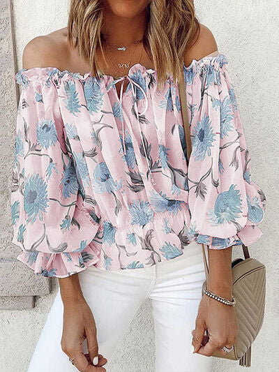 Floral Off-Shoulder Flounce Sleeve Blouse Trendsi