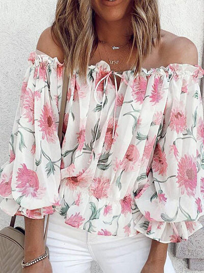 Floral Off-Shoulder Flounce Sleeve Blouse Trendsi