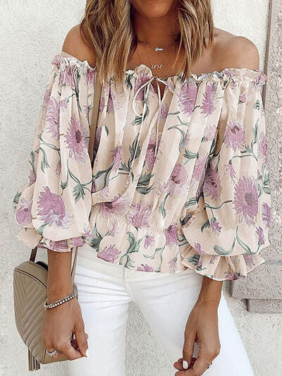 Floral Off-Shoulder Flounce Sleeve Blouse Trendsi