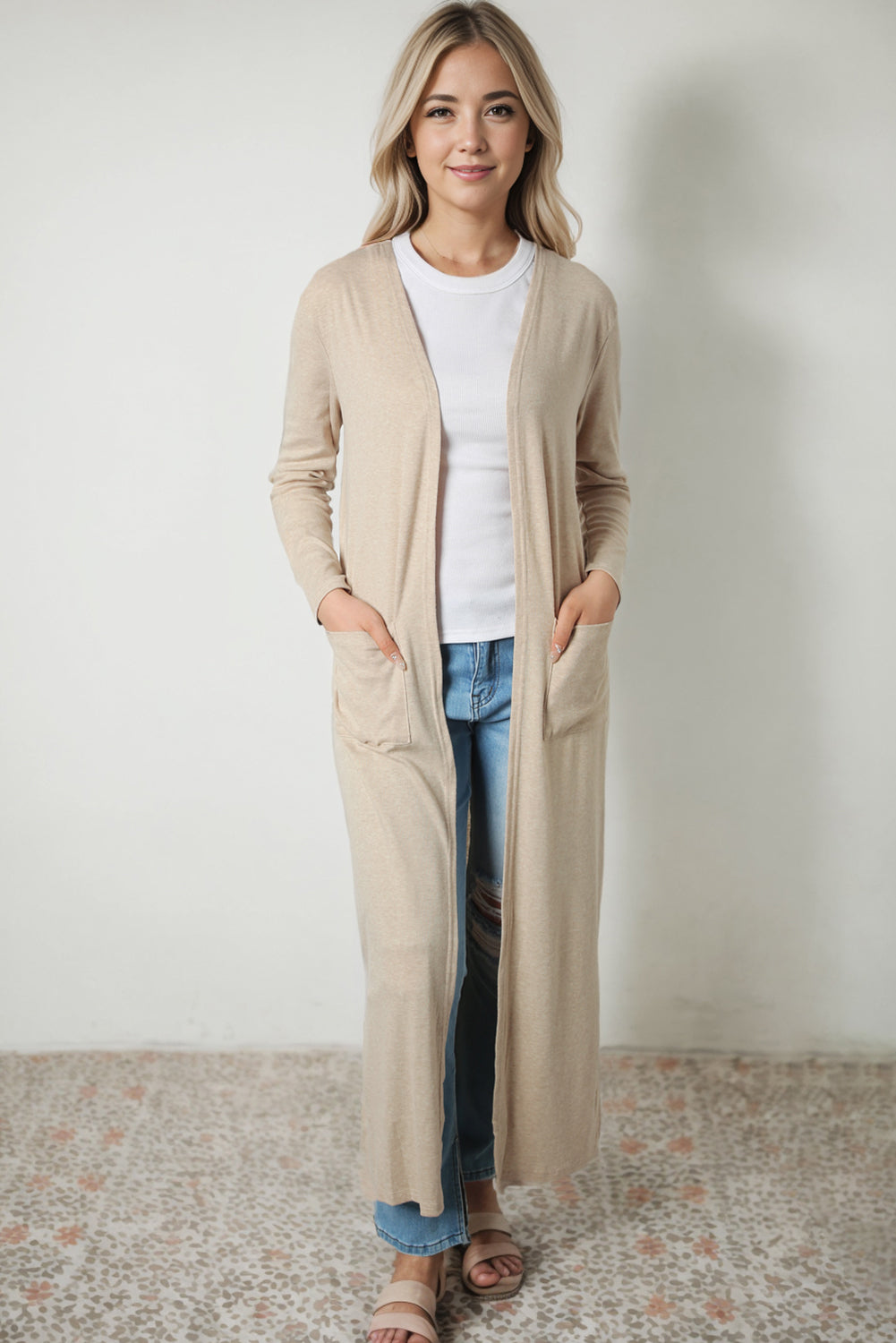 Long Sleeve Slit Cardigan with Pocket Trendsi