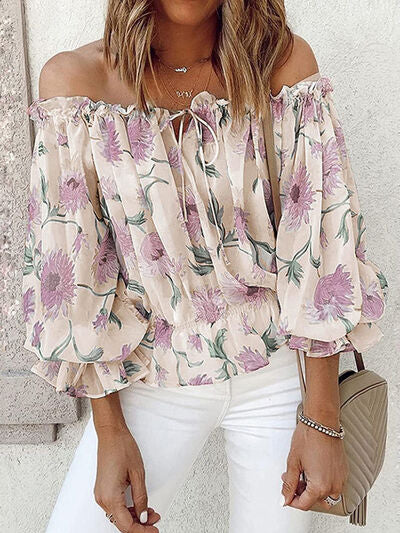 Floral Off-Shoulder Flounce Sleeve Blouse Trendsi