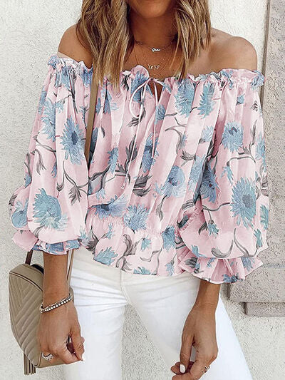 Floral Off-Shoulder Flounce Sleeve Blouse Trendsi