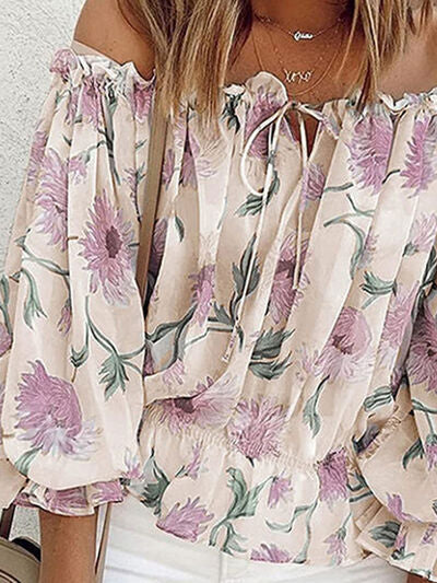 Floral Off-Shoulder Flounce Sleeve Blouse Trendsi