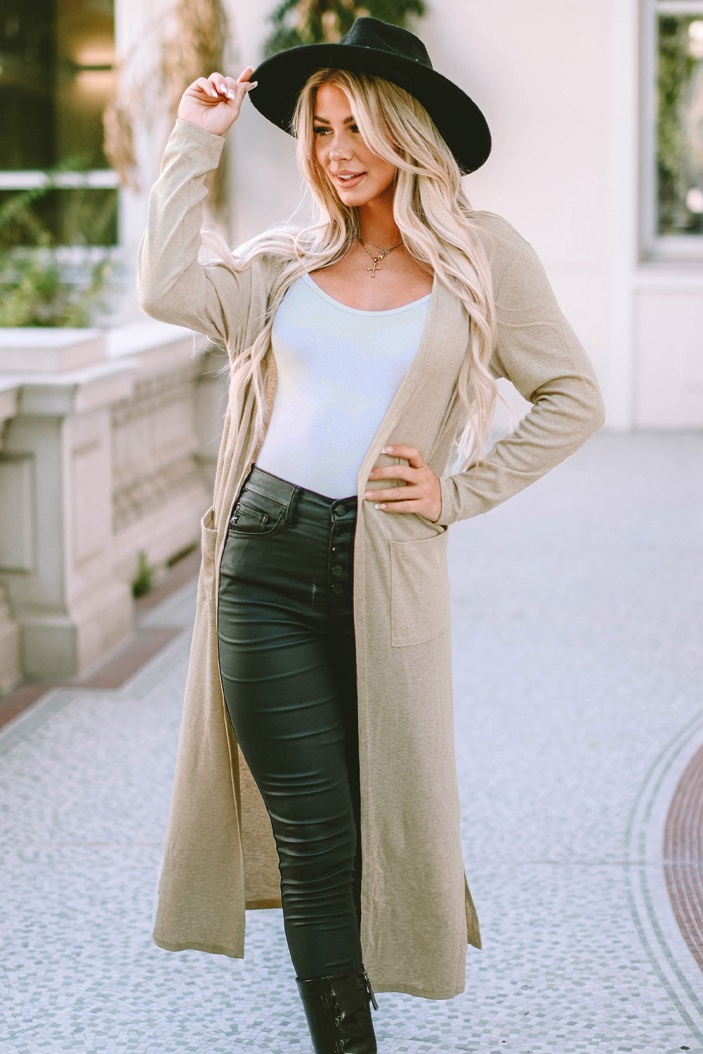 Long Sleeve Slit Cardigan with Pocket Trendsi